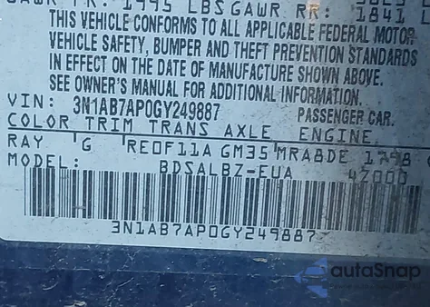 2016 Nissan Sentra S from USA, damaged, VIN 3N1AB7AP0GY249887